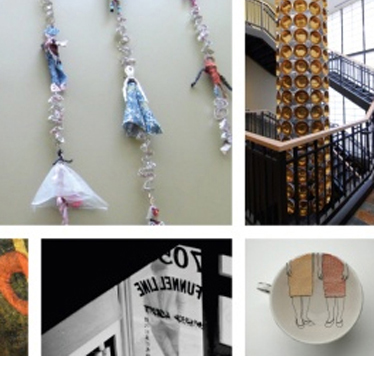A collage of several different art pieces found in domestic violence shelters