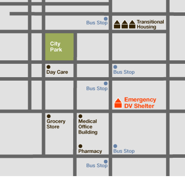 A diagrammatic map of a neighborhood that has a diverse set of services
