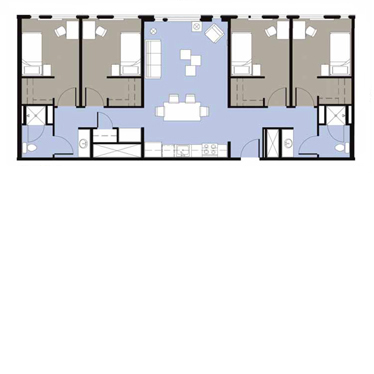 A plan of a multi-bedroom apartment unit