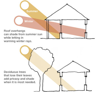 Diagram showing solar shading from trees and overhangs